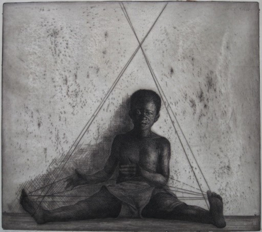 Charles White (American 1918-1979) - 'Cat's Cradle’ - etching, 1972-3, signed, titled, dated and annotated ‘Trial Proof’ in pencil, very good condition. 23 1/2 x 26 1/4 inches, est. $6,000-$8,000. Image courtesy of Rachel Davis Fine Arts.