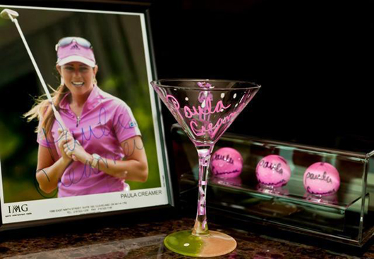 Martini glass designed for and signed by LPGA Tour pro Paula Creamer. Auctions Neapolitan image.