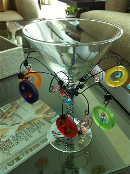 Martini glass designed for and signed by singer K.D. Lang. Auctions Neapolitan image.