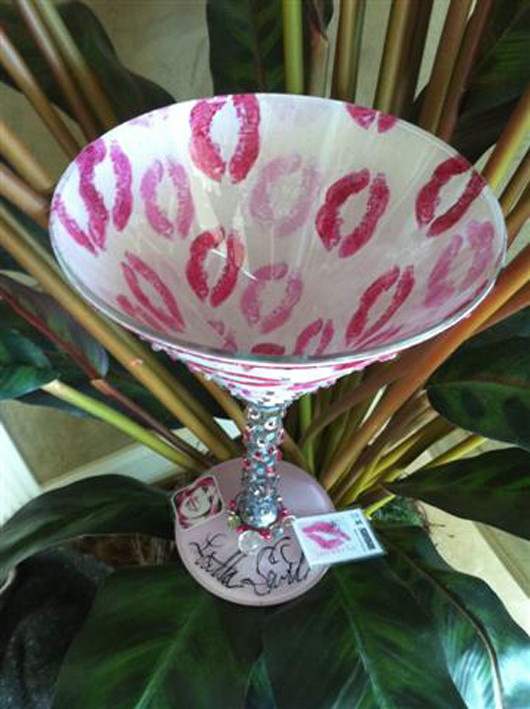 Martini glass designed for and signed by actress Loretta Swit, who played Major Margaret 