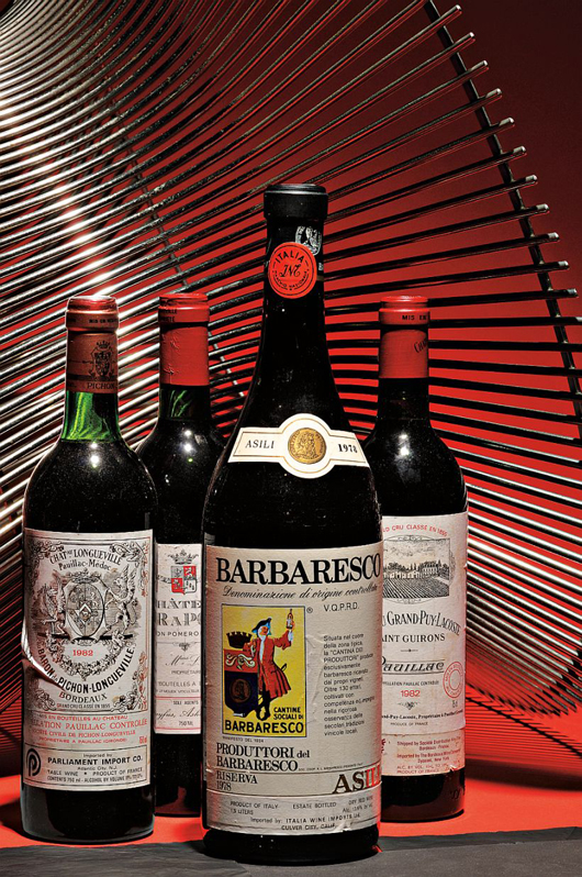 ‘The World’ lot collection features more than 80 bottles of fine wine from historic wine regions throughout the world and some of the finest producers. Estimate $7,000-$10,000. Image courtesy Skinner Inc.