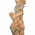 This painted cutout cigar-store Indian was made about 1900, probably in the Midwest. The back is a flat board. The front has some shallow carving to indicate the figure's limbs and facial features. Copake Auction in Copake, N.Y., sold it for $575 in March 2010