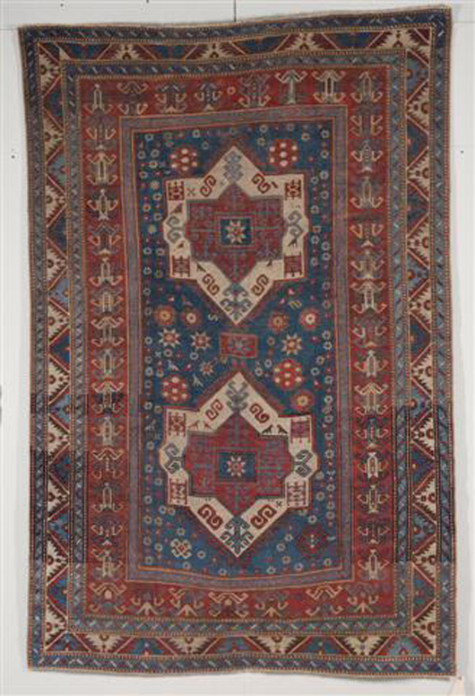 Fachralo Kazak rug, southwest Caucasus, second half 19th century, 8 ft. 4 in. x 5 ft. 6 in., estimate: $5,000-$7,000. Image courtesy of Skinner Inc.