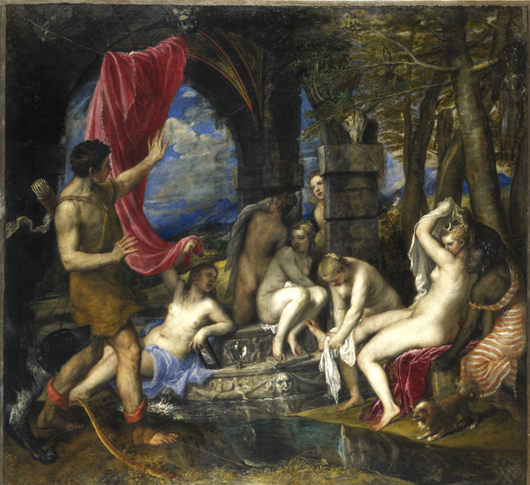 Titian_Diana and Actaeon …</p> <p>‘Diana and Actaeon’ depicts the moment when the hunter Actaeon stumbles upon the secret wooded area where Diana, goddess of the hunt, and her nymphs are bathing. The oil on canvas measures 72 5/8 inches x 79 1/2 inches. Image courtesy of National Gallery of Scotland and High Museum of Art, Atlanta.