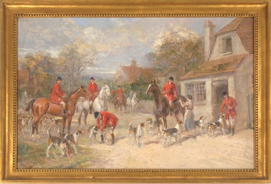 Heywood Hardy (British, 1842-1933), ‘A Hunting Morning,’ oil on canvas, signed lower left, small 3/8-inch puncture lower left, 20 inches high x 30 inches wide. Estimate: $15,000-$20,000. Image courtesy of Gray’s Auctioneers & Appraisers.