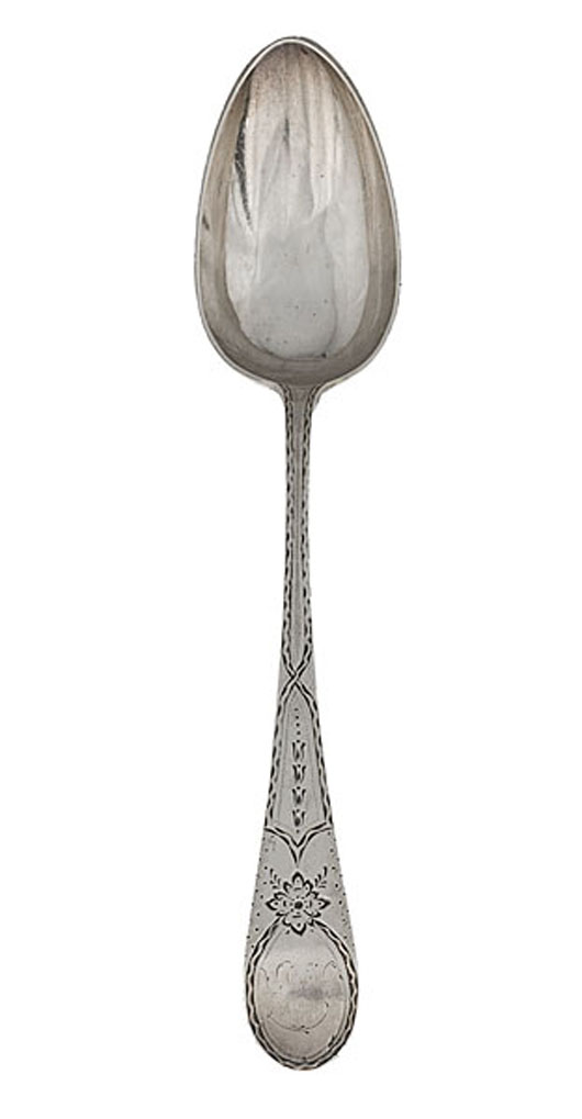 Thomas Revere coin silver spoon - brought $1,410. Image courtesy of Cowan’s Auctions Inc.
