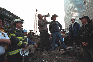 President George W. Bush speaking at Ground Zero. Image courtesy of Wikimedia Commons