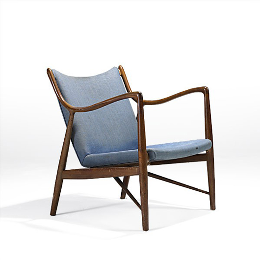 Finn Juhl/Niels Vodder, teak No. 45 easy chair, estimate $3,000-$4,000. Rago image.