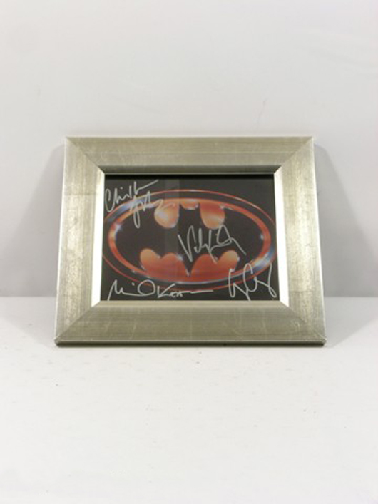 ‘Batman’ – From Chris Kattan's personal collection this is a ‘Batman’ logo picture signed by the cast including Michael Keaton (Batman), (approx. 14 inches x 12 inches). Estimate: $800-$1,000. Photo copyright Premiere Props.