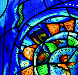 Marc Chagall, (Russian, 1887-1985), closeup from the artist's America Windows, 1977. A gift of Marc Chagall, City of Chicago, and the Auxiliary Board, commemorating the American bicentennial in memory of Mayor Richard J.Daley. © 2010 Artists Rights Society (ARS), New York / ADAGP, Paris.
