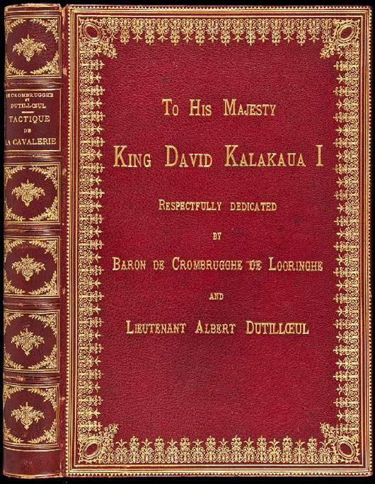 ‘Etudes sur la Tactique de la Cavalerie,’ military book presented to Hawaiian King David Kalakaua I by French friends. Sold for $2,700. Image courtesy of PBA Galleries.