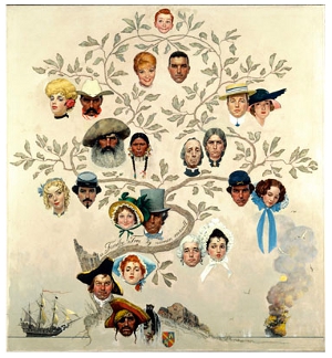 Norman Rockwell, Family Tree, 1959, oil on canvas, 46 x 42 in., cover illustration for The Saturday Evening Post, October 24, 1959, Norman Rockwell Art Collection Trust, NRACT.1973.7, ©1959 SEPS: Licensed by Curtis Publishing, Indianapolis, Ind.