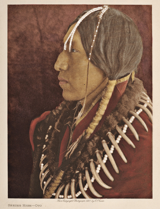 Curtis, Edward S. (1868-1952), ‘The North American Indian. Being a Series of Volumes Picturing and Describing The Indians of the United States, The Dominion of Canada, and Alaska,’ Norwood, Mass., Plimpton Press, 1930, first edition. These two volumes chronicle the Wichita, Southern Cheyenne, Oto and the Comanche. Estimate $20,000-30,000. Image courtesy of Skinner Inc.