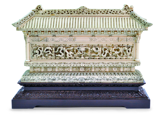 This spectacular ivory is a 20th-century Chinese model inspired by the None-Dragon Wall (Jiu Long Bil) in Beijing achieved $17,775. Image courtesy of Clars Auction Gallery.