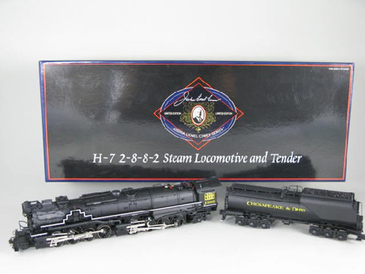 Lionel JLC Series 38058 Chesapeake & Ohio 2-8-8-2 steam locomotive and tender in original factory box. Estimate $10-$10,000. Image courtesy Leland Little. 