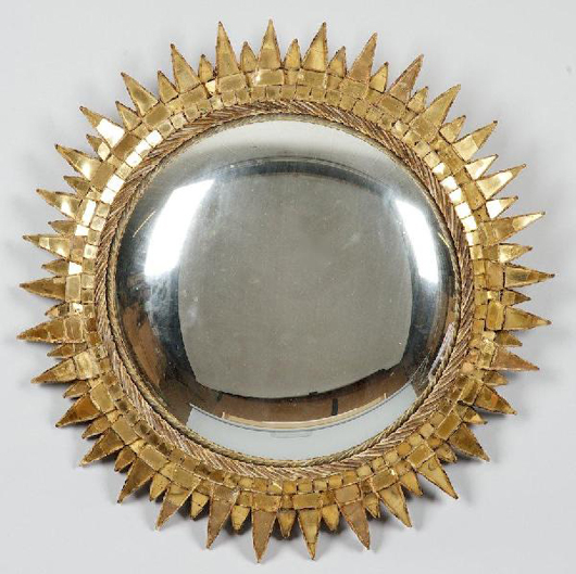 Talosel mirror by Line Vautrin (1913-1997, French), circa 1950s, signed ‘Line Vautrin – XII,’ 23 1/2 inches diameter, est. $10,000-$15,000. Image courtesy of Millea Bros.