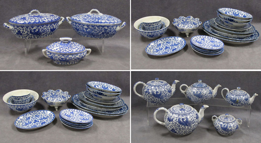 From a selection of Chinese and Japanese blue and white porcelain, here are several lots of "Phoenix Bird" tableware that show the diverse array of forms available, from teapots to tureens. Most of the collection was purchased from the estate of John David White, an avid collector and dealer. Image courtesy of William J. Jenack Auctioneers.