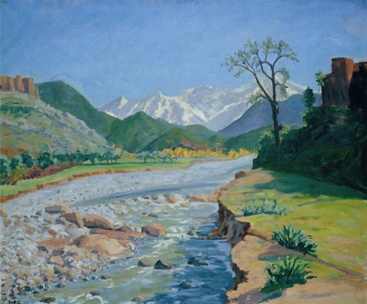 A painting of the Ourika Valley, Morocco, by Sir Winston Churchill. Churchill's grand-daughter, Celia Sandys, is following in Sir Winston's footsteps by organizing tours to Morocco in 2011. Image copyright Churchill Heritage and by permission.