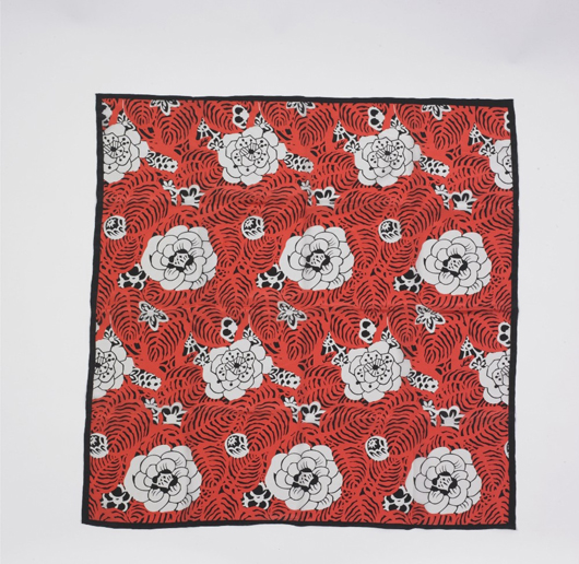 A floral silk scarf inspired by the Courtauld Gallery's 'History of Dress' collection, for sale at 40 pounds ($64) as part of the Courtauld's seasonal retail offering. Image courtesy Courtauld Gallery.