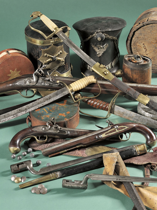 An array of Revolutionary War arms and accoutrements will be sold at Skinner Inc. on Nov. 20. Image courtesy of Skinner Inc.