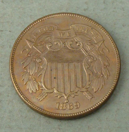 1869 Uncirculated 2 Cent Coin Est. $180-$275