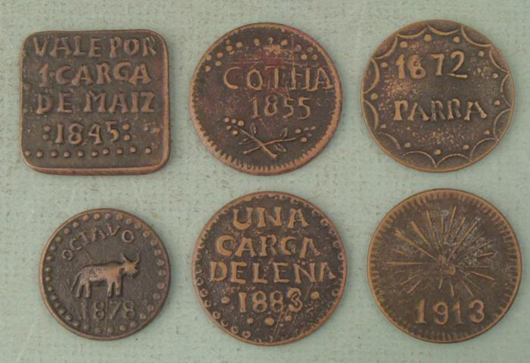 Set 6 Early Mexico Copper UNC Tokens Lot 1845-1913  Est. $250-$385.