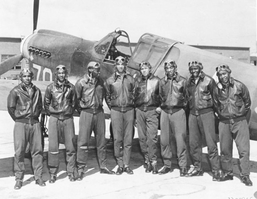 Tuskegee Airmen, photo taken circa May 1942 to Aug 1943. Location unknown, likely southern Italy or North Africa. U.S. Federal Government image.