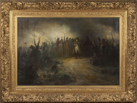 Oil on canvas painting by Albert Dawant (French, 1852-1923), of Napoleon addressing his troops. Image courtesy of Leland Little Auction & Estate Sales Ltd.