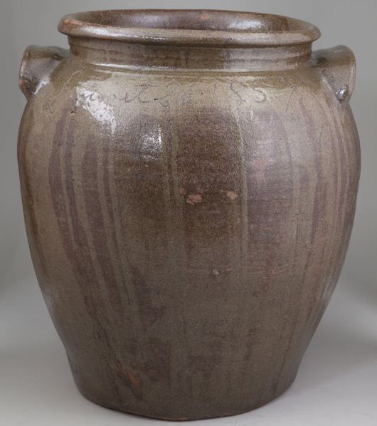 Monumental 8-gallon jar by the renowned 19th-century potter Dave the Slave, dated 1857. Image courtesy of Leland Little Auction & Estate Sales Ltd.
