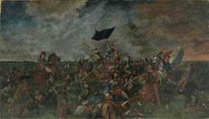 H.A. McArdle painting of the Battle of San Jacinto, auctioned for $334,600 on Nov. 20, 2010. Image courtesy of Heritage Auction Galleries. --