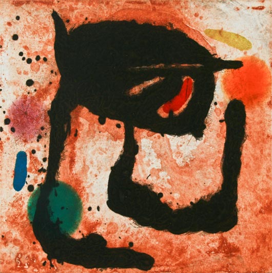 Joan Miró (Spanish, 1893-1983) ‘Le Dandy,’ 1969, aquatint, etching, and carborundum in colors, HC, 16 1/4 x 17-1/8 inches (plate), 22 x 21 1/2 inches (sight), 29-1/8 x 23-1/8 inches (sheet), numbered and signed in pencil by the artist. Estimate: $10,000-$12,000. Image courtesy of Fuller’s Fine Art Auctions.