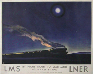 Philip Zec’s ‘By Night Train to Scotland’ original poster is expected to teach top end at $15,500-$23,300. Image courtesy of Onslows Auctioneers.