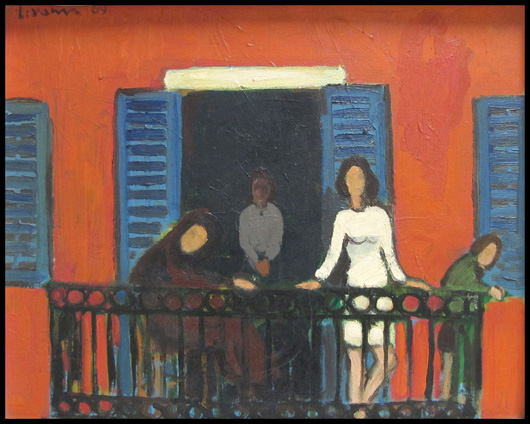 Stathis Livanis (Greek 1941- ) oil on canvas, ‘The Balcony,’ signed, 1969. Image courtesy of William Jenack Estate Appraisers and Auctioneers.