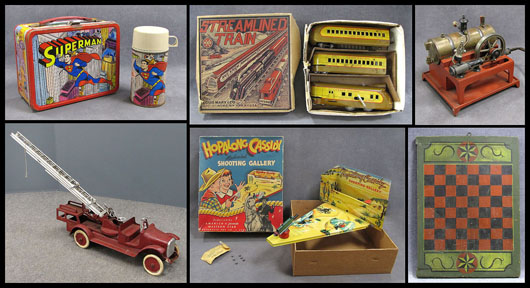 Vintage toys will include a Buddy L pressed steel aerial ladder fire truck, circa 1925. Image courtesy of William Jenack Estate Appraisers and Auctioneers.