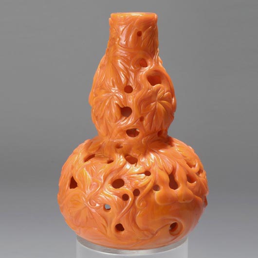 Rare opque orange double gourd glass vase. Estimate:  $4,000-$6,000. Image courtesy of Michaan’s Auctions.