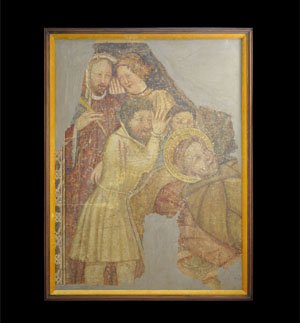 Italian painted fresco fragment, transposed to a textile support, 15th century A.D., depicting the death of St. Francis. Estimate: $70,000-$95,000. Image courtesy of TimeLine Auctions.