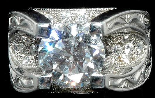 3.31 carat round brilliant-cut E color diamond ring. Image courtesy Gray's Auctioneers.