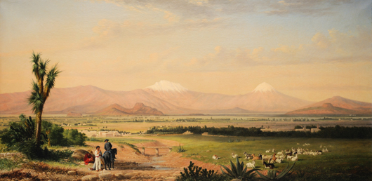 Conrad Wise Chapman, ‘Valley of Mexico, 1894,’ 25 x 49 1/2 inches. Estimate: $175,000-$200,000. Image courtesy of Morton Kuehnert Auctioneers.