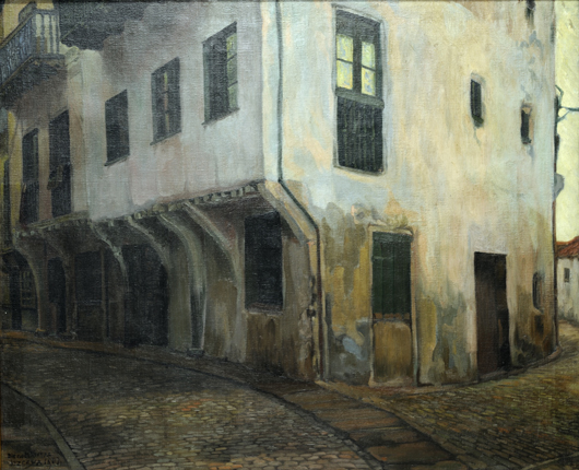 Diego Rivera, ‘The House of Vizcaya, 1907.’ A young Rivera painted this masterpiece described as ‘the somber warmth of early 20th-century Spanish art’ while studying in Madrid under Eduardo Chicharro. Estimate: $750,000-$900,000. Image courtesy of Morton Kuehnert Auctioneers.