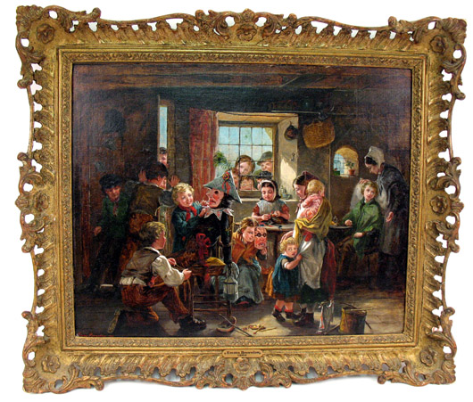 Circa-1860 Emma Brownlow (English, 1820-1880) oil-on-canvas painting titled Halloween. Estimate $20,000-$30,000. Stephenson’s Auctions image.