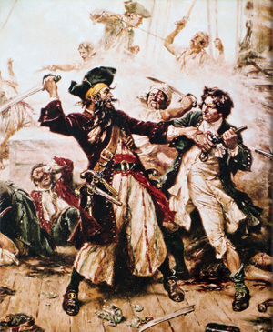 Jean Leon Gerome Ferris (1863-1930), 'Capture of the Pirate, Blackbeard, 1718,'  a 1920 painting depicting the battle between Blackbeard the Pirate and Lietenant Maynard in Ocracoke Bay.