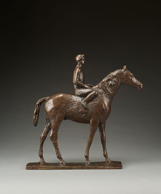 Elisabeth Frink (1930-1992), Horse And Rider, signed and numbered 1/9, bronze, edition of 9. Included in Robert Bowman’s exhibition of Modern British sculpture at 34 Duke Street, St James’s from 28 January to 7 April. Image courtesy of Robert Bowman Ltd.