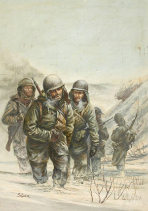 Harry Schaare (American, b. 1922), World War II G. I.s, gouache on board, 28 x 20 inches, from the Estate of Charles Martignette, auctioned by Heritage Auction Galleries on May 7, 2010. Image courtesy of LiveAuctioneers.com Archive and Heritage Auction Galleries.