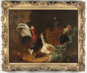 Signed oil on canvas by Abraham Bisschop (1660-1731), titled Birds in a Landscape, $27,600. Image courtesy Leland Little Auction & Estate Sales Ltd.
