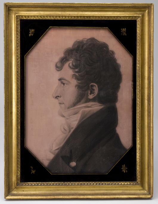 Saint-Memin portrait of Dr. Amos Newhall, Essex Co., Va., chalk on paper, $14,950. Image courtesy of Jeffrey S. Evans & Associates Inc.