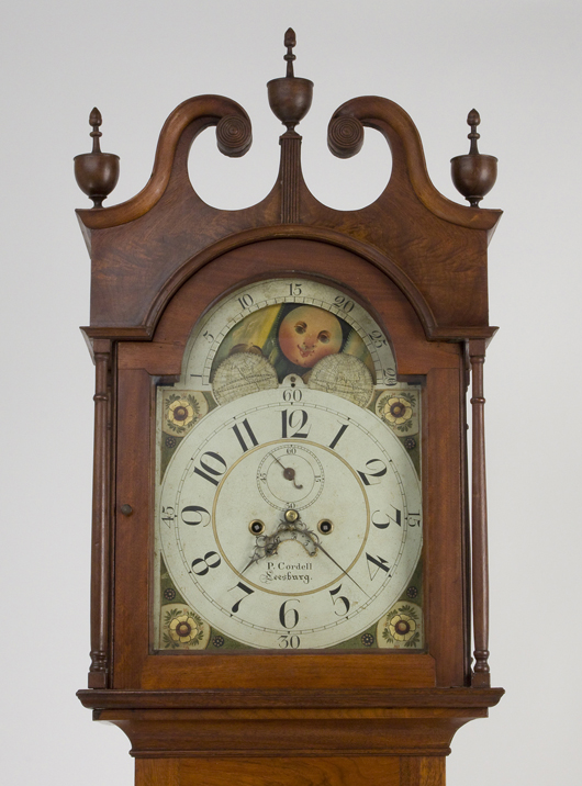 Presley Cordell, Leesburg, Va., walnut tall-case clock, $25,300. Image courtesy of Jeffrey S. Evans & Associates Inc.