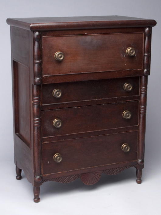 Child’s cherry chest of drawers, Pendleton County, (W.)Va., $10,350. Image courtesy of Jeffrey S. Evans & Associates Inc.