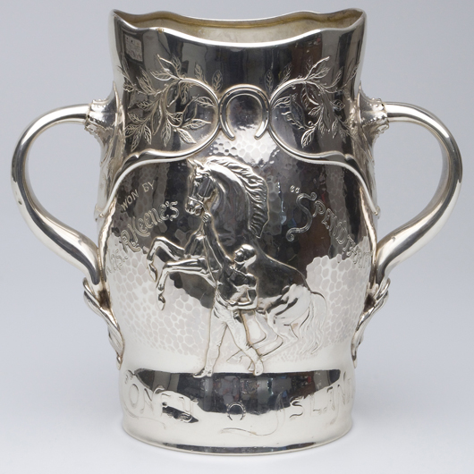 Whiting sterling silver thoroughbred trophy, 1883, $10,350. Image courtesy of Jeffrey S. Evans & Associates Inc.