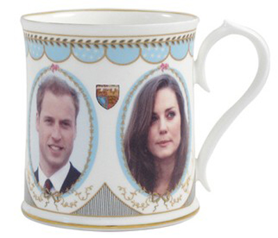 Although not officially commissioned, the Royal Engagement tankard by Aynsley features images of the betrothed couple and retails at $39.76. Image courtesy of UK Gift Company.