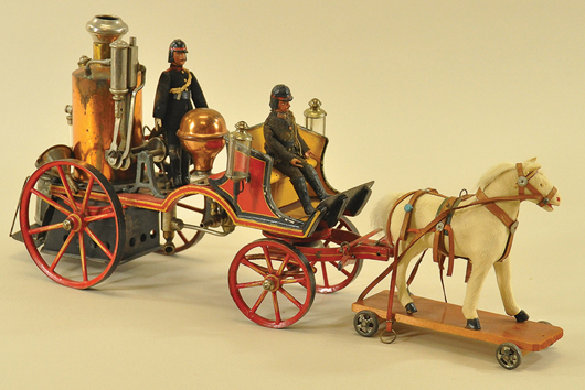 Marklin steam-powered horse-drawn fire pumper, early 1900s, $17,250. Bertoia Auctions image.